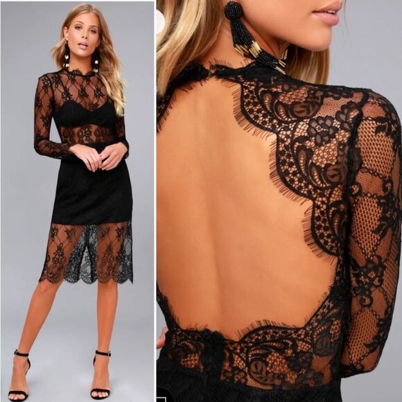 NBD Delilah Lace Long sleeve Sheer Overlay Mini BodyCon Sheath Dress - Picture 2 of 16